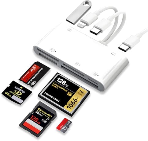 Qaum 7 in 2 Multi Card Reader Adapter, Memory Card Reader for XD,MS,CF,TF,SD Cards, 5Gbps High Bidirectional Transmission USB C SD Card Reader, PD 60W for iPhone16 15 iPad Sony Samsung Android Windows