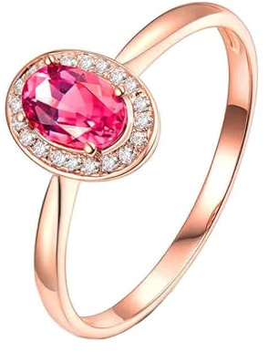 Damen Ringe Gold 750 Echtgold, Verlobungsring Rosa 0.5 Karat Turmalin Ovale Roségold Gr.57 (18.1) 18 Karat Roségold