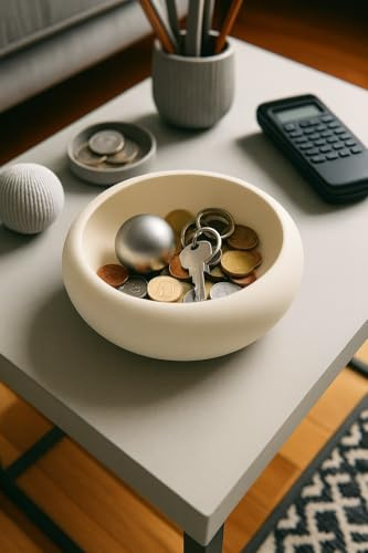 Modern Key and Coin Tray: Organiser Bowl (Matt Bone White)