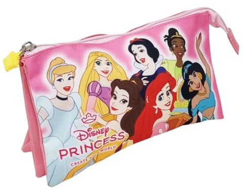 Disney Estuche Princesas para la escuela con 3 compartimentos 22 x 12 cm cierre de cremallera