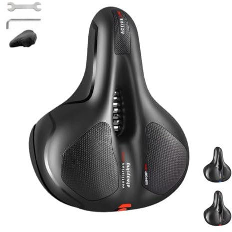 Bikeheroes Sattel Cloud Comfort Max, Ergonomischer Fahrradsattel Mit Memory-Schaum & Federdämpfung, Wasserdichter PU-Kunstleder Sattel (Rot) (Rot)