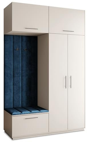 Masseno Flugarderoben Set Rema, Kleiderschrank-Set mit Sitzbank, Garderobenschrank Flur mit 5 Regalböden, Kaschmir