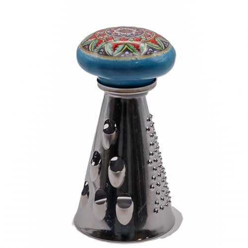 Mini Grattugia da Tavola in Acciaio con Pomello in Ceramica Decorata a Mano | Design Tradizionale Italiano, Forme e Decori Assortiti, Limoni e Maioliche, Colorazione Casuale