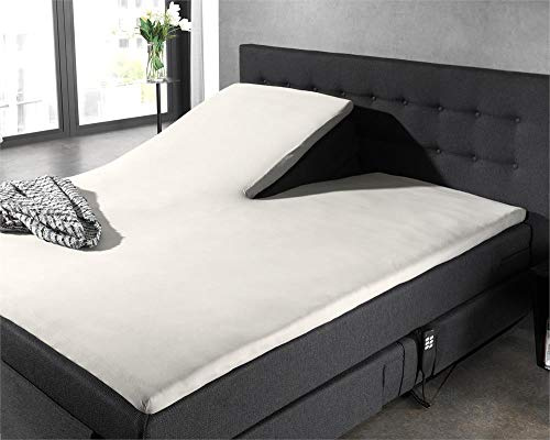 Splittopper Spannbetttuch, 100% Baumwolle, 90cm Schlitztiefe, Matratzen-Split-Spannbetttuch, Creme 180 x 220 cm