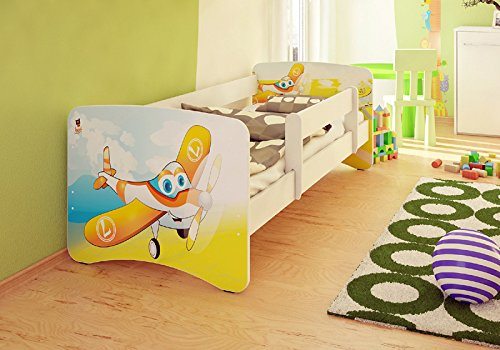 Best For Kids Kinderbett MIT RAUSFALLSCHUTZ UND MIT 10 cm MATRATZE TÜV Zertifiziert SUPER Auswahl 5 GRÖßEN (80x160, Flugzeug)