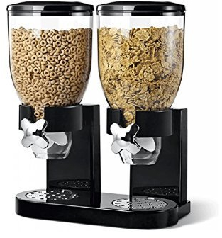Denny International® Double Plastic Classic Dry Food Cereal Dispenser Double Canister, White Transparent (Black)