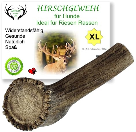 Hirschgeweih für Hunde, Größe XL – 1 Stück | Natürlicher Kauknochen und Kaugeweih für Welpen und Hunde