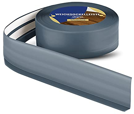 DQ-PP WEICHSOCKELLEISTE – 5m – graphit – 50x15mm – PVC – selbstklebend – Knickwinkel Fussleisten Gummileiste Sockelleiste Winkelprofil Abschlussleiste Bodenleiste
