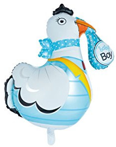 Folienballon XXL zur Geburt, Folienballons Geburt:Storch blau