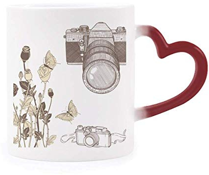 DIYthinker Kamera Rose Schmetterling Nizza Art Morphing Becher-Hitze-Sensitive rotes Herz-Cup Mehrfarbig