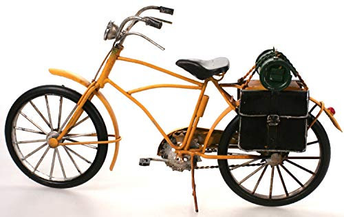 Unbekannt Fahrrad aus Metall 33 cm gelb mit Satteltasche Oldtimer Nostalgie Blech Modell Post Rad Velo