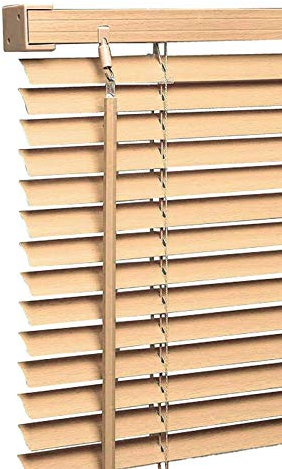 Wood Wooden Grain Effect Window Venetian Blind Blinds Easy Fit Curtains Trimmable Fittings Windows Treatment Shutters Twist Open Close (Natural-Wood Grain Effect, 90cm wide (35.4'') x 150cm)