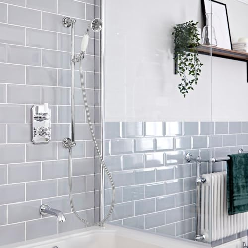 MILANO Thermostatic Mixer Valve Riser Rail Bath Spout Chrome White