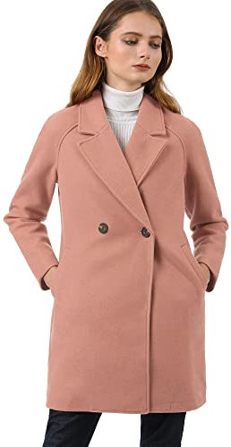 Allegra K Women's Notched Lapel Double Breasted Raglan Winter Coats Dark Pink XL