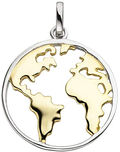 Jobo Damen-Anhänger Weltkarte aus 925 Sterling Silber Bicolor vergoldet