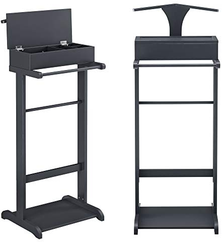 [en.casa] Herrendiener Lulboll Stummer Diener mit Kleiderbügel und Hosenhalter Kleiderständer mit Schuhablage und Fach 44 x 35 x 110 cm Grau