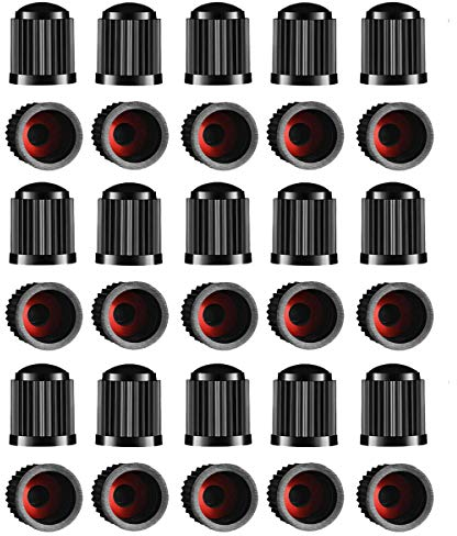 Ventilkappen Auto 30 Stück Ventildeckel Fahrrad Geeignet Ventilabdeckung mit Dichtung Reifenventilkappen für Fahrrad, SUV, LKW Reifendruck, Motorrad, Schwarz