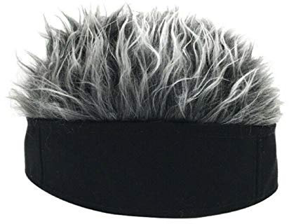 Männer Frauen Neuheit Hip Hop Beanie Hut mit Spiked Kunsthaar Lustige Retro Short Melon Perücke Schädel Vermieter Cap verstellbare Streetwear (Schwarzer Hut graue Perücke)