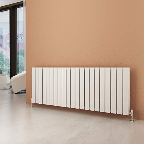ELEGANT 600 x 1596 mm White Column Horizontal Designer Radiators Double Flat Panel Horizontal Radiator, Modern Central Heating Space Saving Radiators