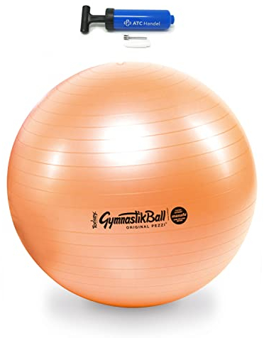 Original Pezzi Gymnastikball Maxafe Ø 42, 53, 65 & 75cm in Allen Farben inkl. ATC Ballpumpe - bis 400 kg belastbar - Fitness, Reha, Therapie, Gymnastik und als Sitzball fürs Büro, 42cm orange