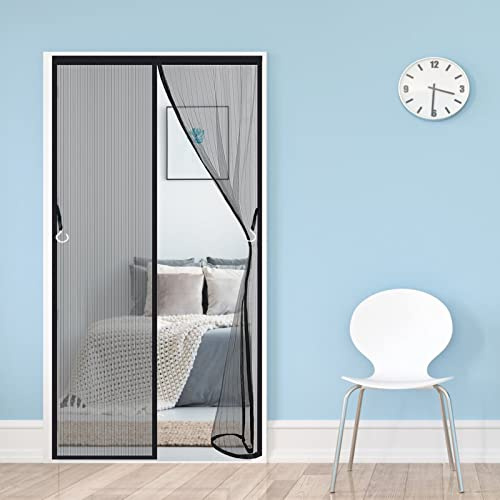 AMZERO Magnet Fliegengitter Balkontür, 95x205cm Insektenschutz Magnet Fliegenvorhang Ideal Easy Install für Balkontür Wohnzimmer Terrassentür, Schwarz A