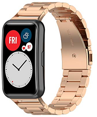 Ruentech für Huawei Watch Fit / Fit New / Fit Special Edition Ersatzarmband Armband Metall Edelstahlband Langlebige Armbänder Zubehör (Roségold)