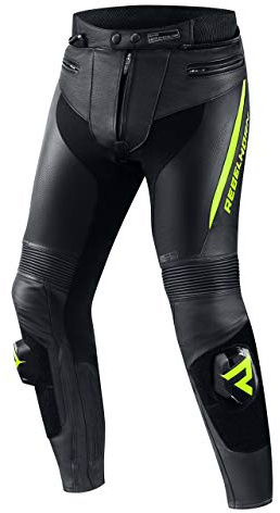 REBELHORN Fighter Pantalones de Moto de Cuero Protectores de Rodilla y Cadera Nivel 2 Costuras Dobles y triples Deslizadores de Rodilla Ventilación