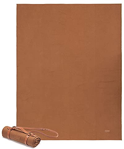 wasserdichte Picknickdecke, Segeltuch Stranddecke Mit Lederriemen 100% Baumwolle Sanddicht Tragbar Feuchtigkeitsbeständige Matte Teppich Zum Camping Garten Reise Wandern 150X200Cm (Braun Weiß)