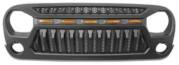 Frontgrill mit LED-Licht Passend für Jeep Wrangler jk 2007-2017 jl 2018-2020 Mattschwarz modifizierte Renngitterteile-JK_07-17