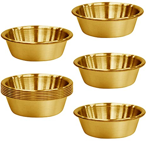 Thatyro 10Pack 2.3OZ Stainless Steel Sauce Dish, Seasoning Dishes, Premium Sushi Dipping Bowl Saucers, Metal Ramekins, Mini Appetizer Plates, Individual Condiment Sauce Cups (Gold)