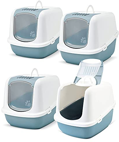 4er Sparpack XXL Katzentoilette Nestor Jumbo Weiss-blau
