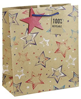 Clairefontaine 30603-3C - Geschenktasche 21,5x10,2x25,3 cm, Kraftpapier, ideal für Geschenke, Sterne, 1 Stück