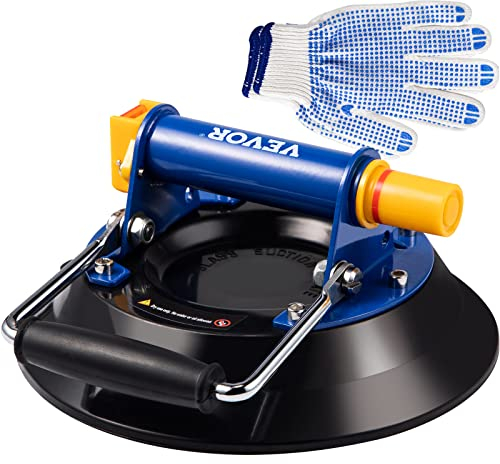 VEVOR Vacío Ventosa de Vidrio 8''-12'' Levantador de Ventosas Almohadillas de Metal y Caucho Levantador Vidrio Ventosa al Vacío con Mango Metálico para Mármol, Azulejos, Baldosa (10'' Mango de Metal)
