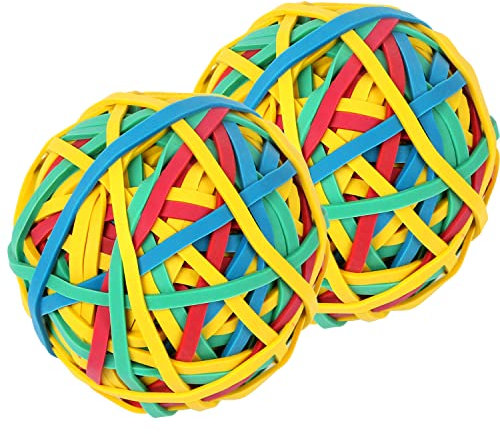 AMUU Gummiband-Ball, 2 Stück, ca. 300 Stück, 4 Farben, #33, Gummibänder für Büro, Schule, Zuhause, starkes elastisches Band, Schlaufe, Bürobedarf