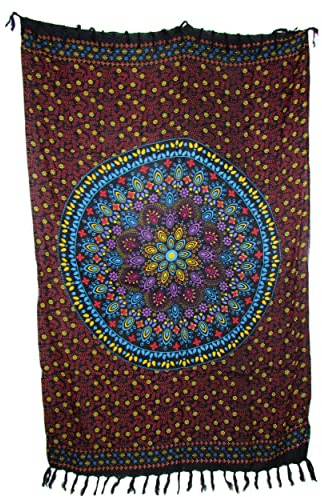 SAWA-ART Sarong Pareo Blumenmandala rot-gelb/große Auswahl schönste Farben/Wickelrock Strandtuch Sauna-Tuch Wickelkleid Schal Wickeltuch Bademode Freizeitmode Sommermode/aus 100% Viskose