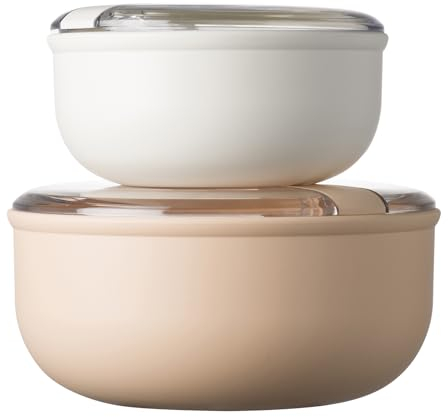OMADA Design - Set di 2 Contenitori ermetici per alimenti rotondi da 0,75 L e 1,8 L, porta pranzo con coperchio trasparente - Made in Italy - Linea Pull Box