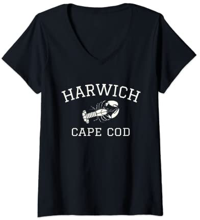 Damen Harwich Cape Cod Lobster Produkt T-Shirt mit V-Ausschnitt
