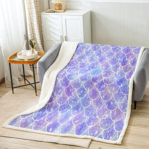 Meerjungfrau Decke 75x100cm Fischschuppen Drucken Wohndecke Glitzer Blattsatz Meerjungfrau Lover's Geschenk Kuscheldecke Für Kinder Jungs Mädchen Mikrofaser Für Schlaf Sofa Flanell Fleecedecke