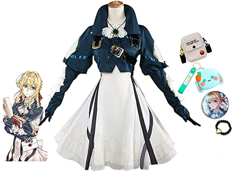 JOHLCR Anime Uniform Cosplay Violet Evergarden Uniform Outfitswith Bag Accessories Costume Props for Adults Carnival Mardi Gras Party Dress Up Suitable for Stage Play, Comics Expo,White,XL