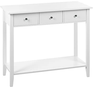 Console Blanche en MDF et Bois de Pin à 3 Tiroirs Moderne Bureau Minimaliste Galva