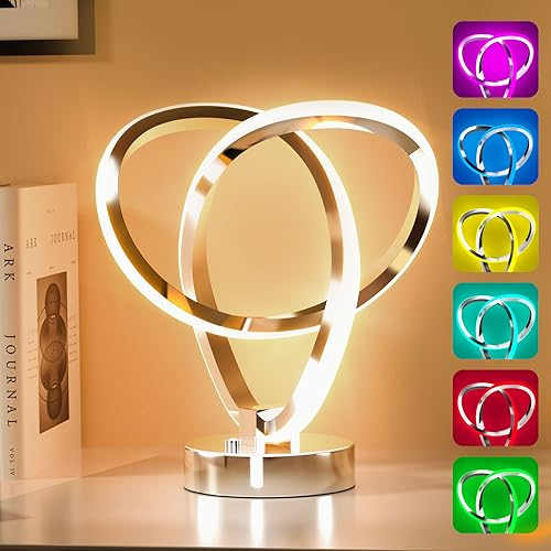airnasa LED Nachttischlampe Touch Dimmbar, Tischleuchte mit RGB 7 Farben, 3 Helligkeitsstufen und Berührungssteuerung, Tischlampe für Schlafzimmer, Wohnzimmer, Heimdeko, Atmosphäre, Geschenk(Silber B)