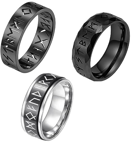 OIDEA Herren Wikinger Zeichen Ringe 3 Stück Edelstahl- Schwarz Damen Unisex Viking Stil Ring, Nordischer Wikinger Schriftzeichen Klassisch Jungs Männer Schmuck Geschenk, Größe 52-67