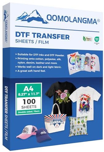 DTF Transferfolie, doppelseitig, PreTreat Blätter, DTF Transferpapier, Hot Peel PET Wärmetransferpapier, Direkt auf Folie, Transferfolie für T-Shirt-Transferdruck (21 x 29,7 cm (A4), 100 Blatt