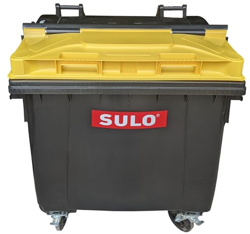 Sulo Graue Mülltonne Müllcontainer MGB 1100 Liter mit Einwurfdeckel in Gelb | Müllgroßbehälter Abfallcontainer Container | 4-Rad-Behälter mit Flachdeckel