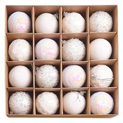 Folpus 16 x Weihnachtskugeln, Ornamente, Christbaumschmuck, Kugeln, bruchsichere Weihnachtskugeln, große Menge für die Neujahrsfeier, Weiß