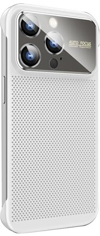 Umiup Heat Dissipation Case for iPhone 15Pro Max/15 Pro/15 Plus/15, Window Glass Camera Lens Protection Frameless Breathable Cooling Hollow Cover,White,15 Pro Max