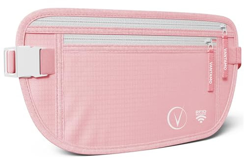Vantamo Bauchtasche Damen Ultraflach mit RFID-Schutz, Geldgürtel für Reisen mit 2 Fächer und Verstellbarem Gurt, Hüfttasche Herren für Laufen und Wandern Passt für Reisepass, Bargeld und Telefon