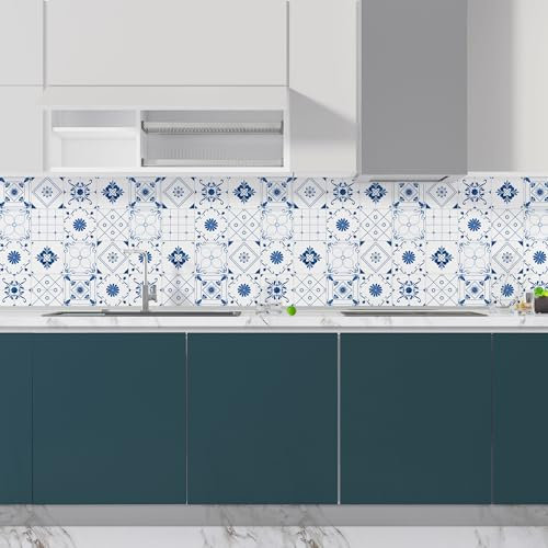 StickerLab - Paraschizzi Cucina Adesivo da Parete con Spatola in Omaggio. Prodotto Made in Italy, Ignifugo, Resistente all'Acqua di facile pulizia (60x30cm, Cementine Azzurre)