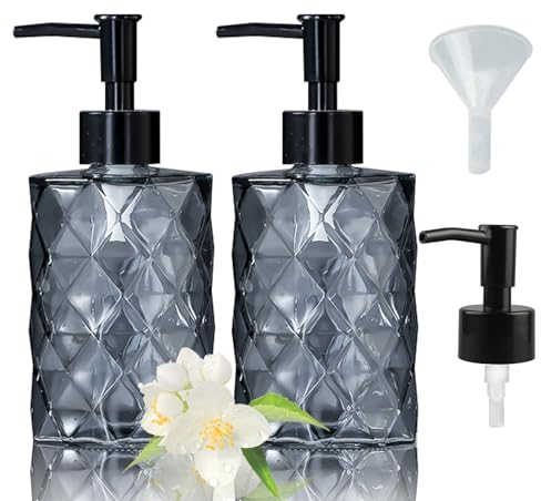 330ml Seifenspender Glas Grau Seifenspender Küche mit Pumpenkopf für Küche Bad WC Spülmittelspender Küche für Duschgel Waschmittel Shampoo (Anthrazitgrau 2 Stück)