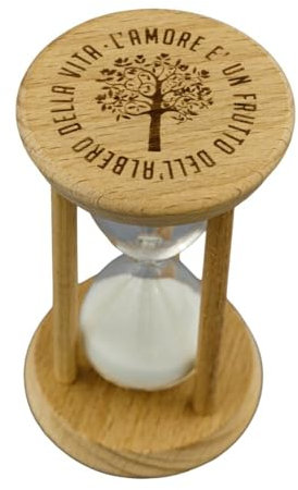 Clessidra con Base Legno 5x5x9 cm BOMBONIERA con Incisione tematica per Cerimonia (Amore Albero della Vita)